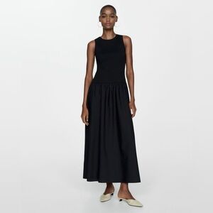 Mango Black Drop-Waist Midi Dress